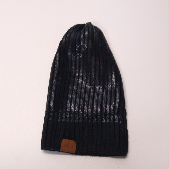 Urban Peacock Cloie Ribbed Shimmer Beanie Removable Pom Pom Faux Leather Patch - Picture 4 of 8